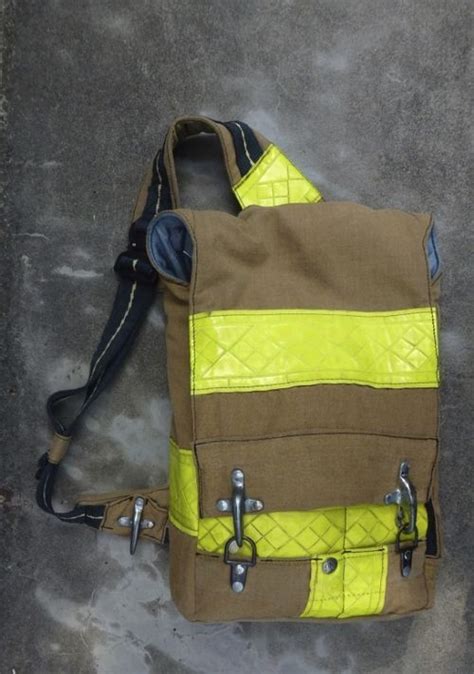 recycled firehose bags|bags made from firefighter gear.